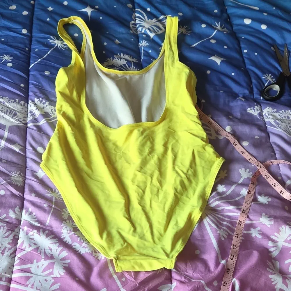 Neon Yellow Black MELANIN Logo One Piece Swimsuit Wide Straps Women's M